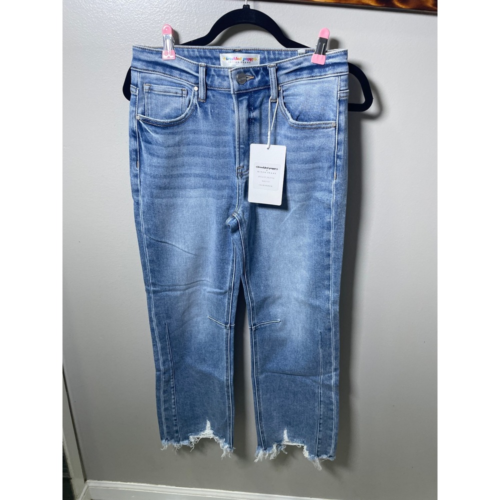 Freckled Poppy x Risen Jeans Womens Size 5/27 Medium Wash Raw Hem FP_PSC21516